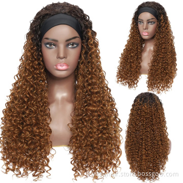 Curly Headband Wig for Women with factory price  Headband Ombre Honey Blonde Wig Burg 1B headband wig synthetic